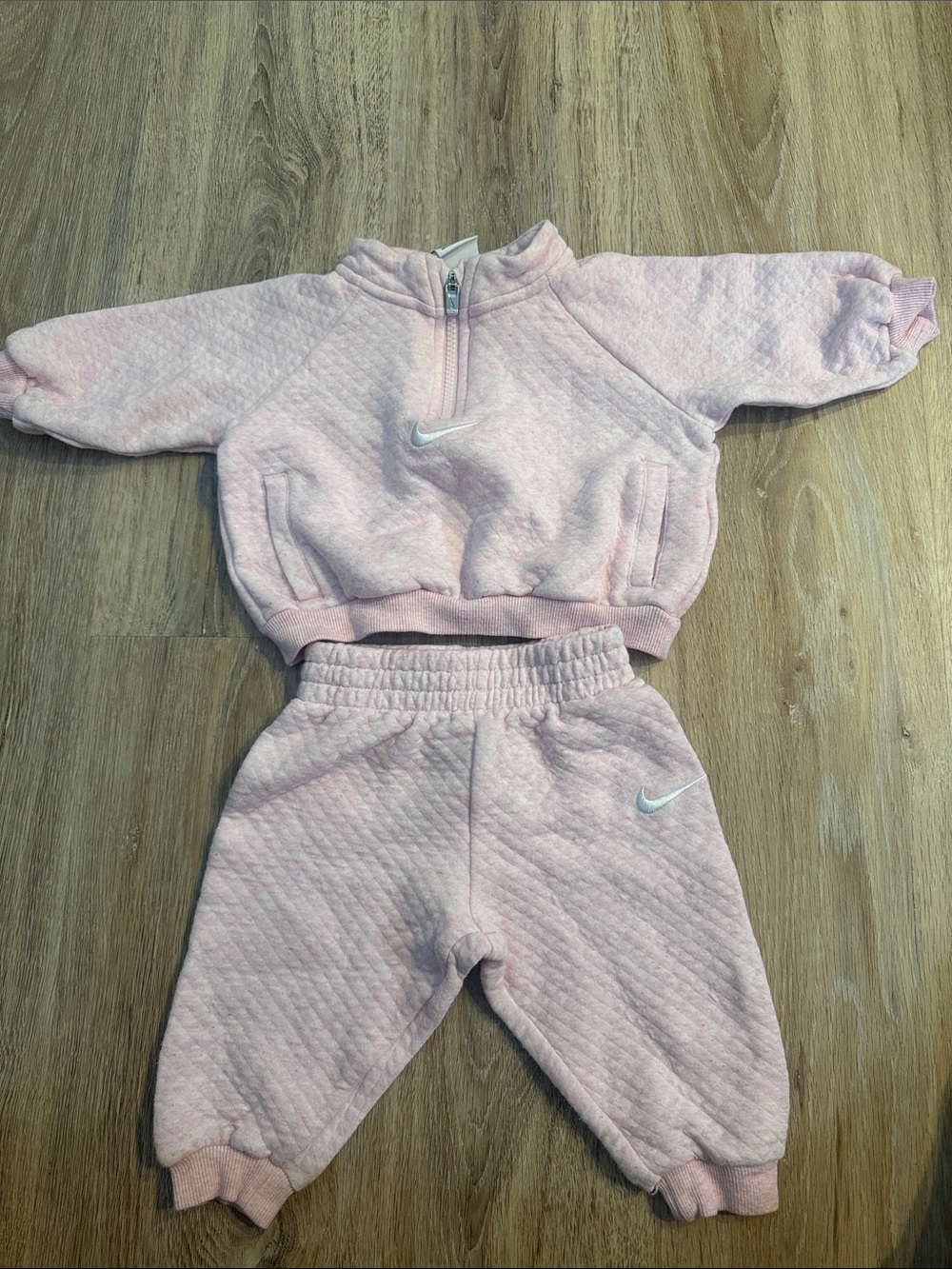 Nike Kids Quilted Pink Sweatpant & Half-Zip Pullover Set